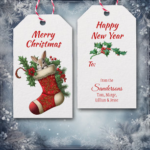 Schattige Christmas Bunny Rabbit Peking Cadeaulabel