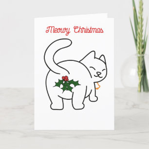 Schattige Christmas Cat Pun Funny Cat Cartoon Feestdagen Kaart