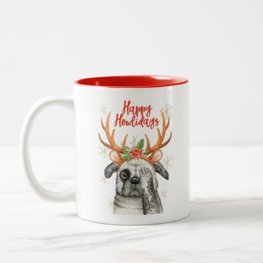 Schattige Christmas Dog Pug twee getinte Mok (Links)