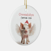 Schattige Christmas Flying Pig gepersonaliseerd Or Keramisch Ornament (Rechts)