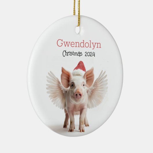 Schattige Christmas Flying Pig gepersonaliseerd Or Keramisch Ornament (Rechts)