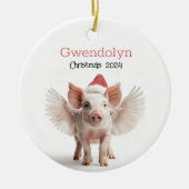 Schattige Christmas Flying Pig gepersonaliseerd Or Keramisch Ornament (Voorkant)