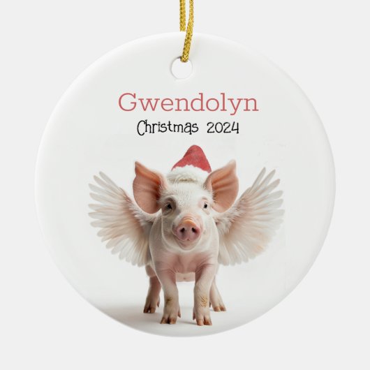 Schattige Christmas Flying Pig gepersonaliseerd Or Keramisch Ornament (Voorkant)