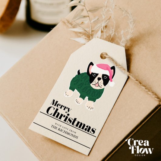 Schattige Christmas Frenchie Dog Personaliseren Cadeaulabel
