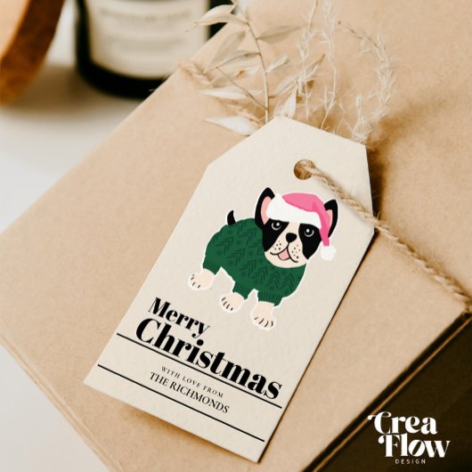 Schattige Christmas Frenchie Dog Personaliseren Cadeaulabel