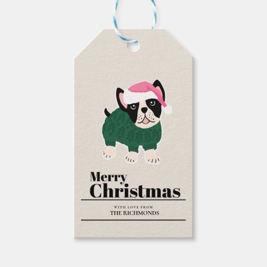 Schattige Christmas Frenchie Dog Personaliseren Cadeaulabel (Voorkant)