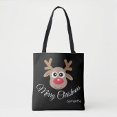 Schattige Christmas Fun Cartoon rendier zwart Tote Bag (Voorkant)