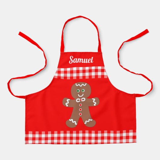 Schattige Christmas Gingerbread Red Gingham Naam t Schort (Voorkant)