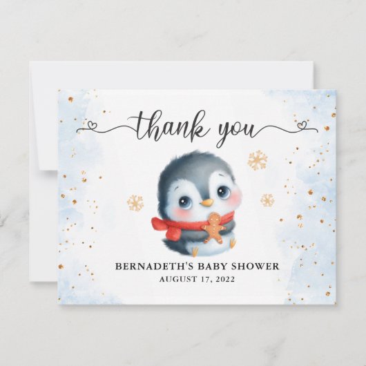 Schattige Christmas Penguin Baby shower Dank u kaa Bedankkaart (Voorkant)