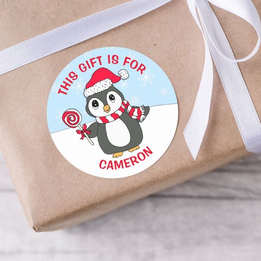Schattige Christmas Penguin gepersonaliseerd gesch Ronde Sticker