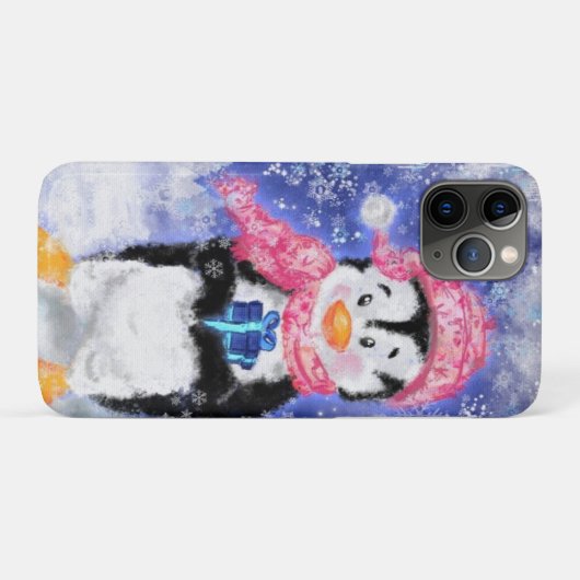 Schattige Christmas Penguin iPhone Case (Achterkant (horizontaal))