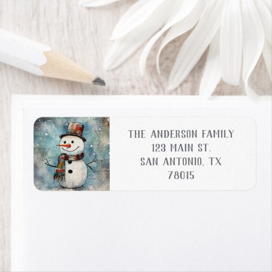 Schattige Christmas Snowman Retouradres Etiket (Insitu)