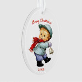 Schattige Christmas Tot Boy met Bell Acryl Ornamen Ornament (voorkant)