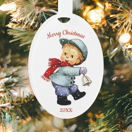 Schattige Christmas Tot Boy met Bell Acryl Ornamen Ornament