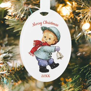 Schattige Christmas Tot Boy met Bell Acryl Ornamen Ornament