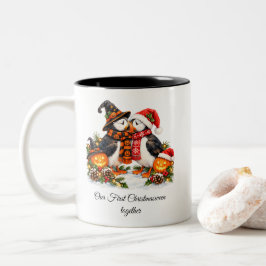 Schattige Christmasween Papegaaiduikers Romantisch Tweekleurige Koffiemok