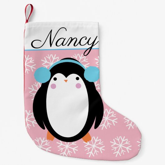 Schattige Chubby Penguin met Snowflakes Kleine Kerstsok (Voorkant)