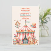Schattige Circus Carnaval Fiesta Eerste Verjaardag Kaart (Staand voorkant)