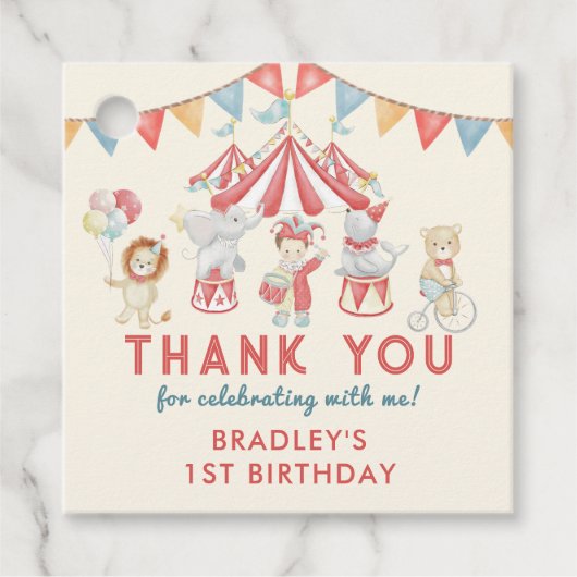Schattige Circus Carnaval Show Verjaardag Dank u Bedankjes Labels (Voorkant)