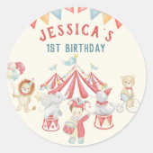 Schattige Circus Carnaval Show Verjaardagsfeest Ronde Sticker (Voorkant)