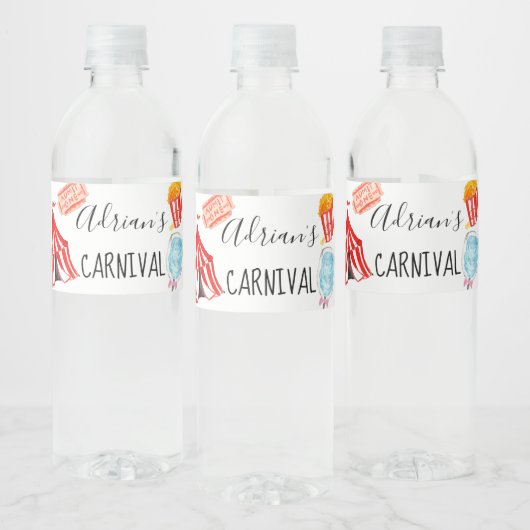 Schattige Circus Carnaval Verjaardagsflesje label Waterfles Etiket (Flessen)
