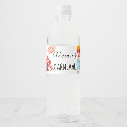 Schattige Circus Carnaval Verjaardagsflesje label Waterfles Etiket (Voorkant)