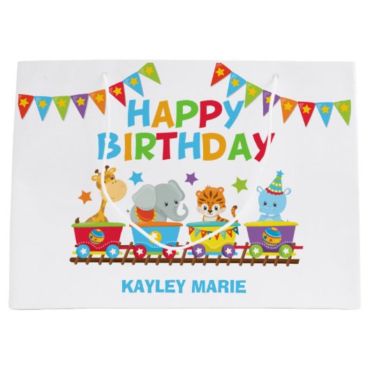 Schattige Circus Dierentrein Kinderen Verjaardagsf Groot Cadeauzakje (Voorkant)