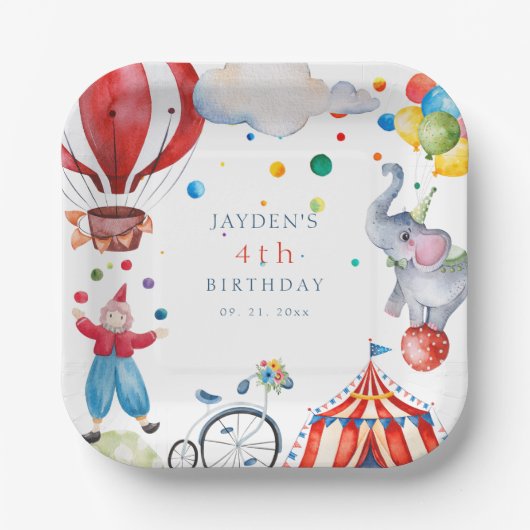 Schattige Circus Kids Verjaardagsfeest Papieren Bordje (Voorkant)