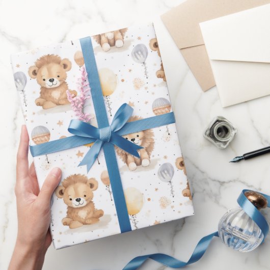 Schattige Circus Leeuwen ballonnen Patroon Baby sh Cadeaupapier (Geschenken)