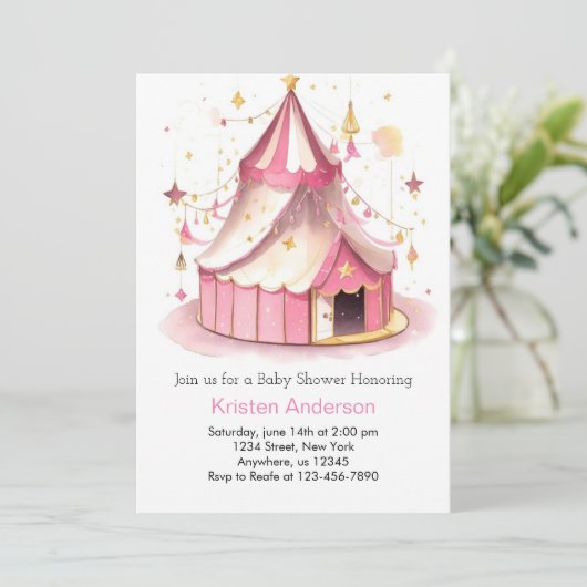 Schattige Circus Magic Roze Meisje Baby shower Kaart (Staand voorkant)