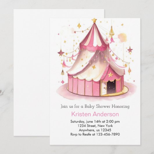 Schattige Circus Magic Roze Meisje Baby shower Kaart (Voorkant / Achterkant)