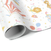 Schattige Circus met tenten en dieren op wit Cadeaupapier (Rol Hoek)