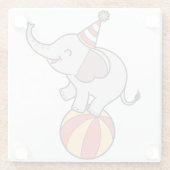 Schattige Circus Olifant op Bal – Verjaardagsfeest Glazen Onderzetter (Achterkant)