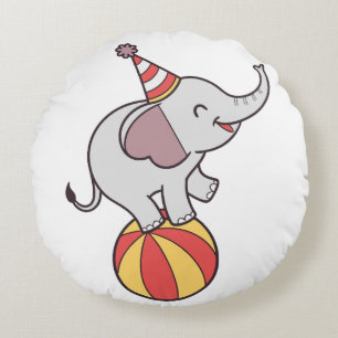 Schattige Circus Olifant op Bal – Verjaardagsfeest Rond Kussen