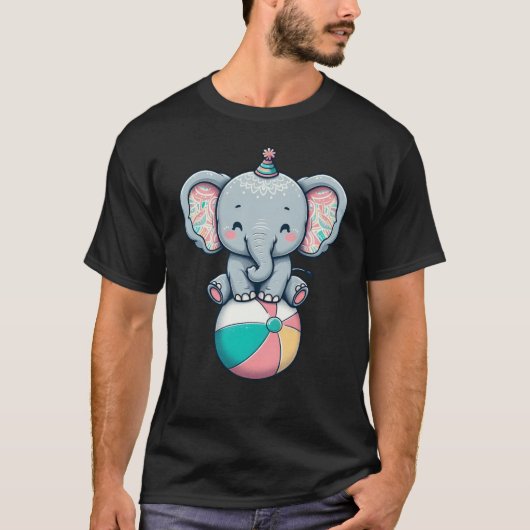Schattige circus olifant op een strandbal t-shirt (Voorkant)