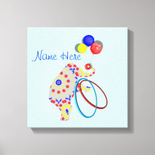 Schattige Circus Olifant Rood Blauw Geel Kwekerij Canvas Afdruk