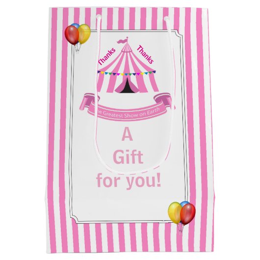 Schattige Circus Verjaardagsfeest Bedankt Pink Medium Cadeauzakje (Achterkant)