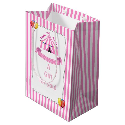 Schattige Circus Verjaardagsfeest Bedankt Pink Medium Cadeauzakje (Achterkant Gekanteld)
