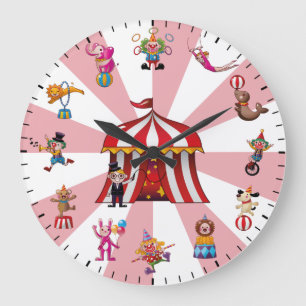Schattige Circusclowns en Dieren Thema Grote Klok