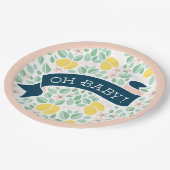 Schattige citroengeel roze botanisch Baby shower Papieren Bordje (Gekanteld)