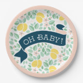 Schattige citroengeel roze botanisch Baby shower Papieren Bordje (Voorkant)