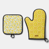 Schattige citroenontwerp ovenwant & pannenlap set (Voorkant)