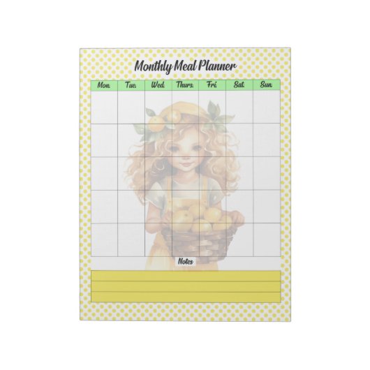 Schattige Citroenpastei Maandelijks Maaltijden Pla Notitieblok (Linkerzijde)