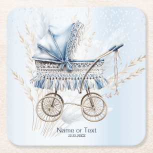 Schattige Classic Baby kinderwagen Blauw Bloemen F Kartonnen Onderzetters