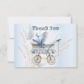 Schattige Classic Baby kinderwagen Blauw Bloemen M Bedankkaart (Voorkant)