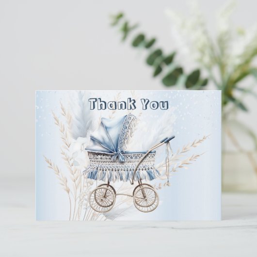 Schattige Classic Baby kinderwagen Blauw Bloemen M Bedankkaart (Staand voorkant)