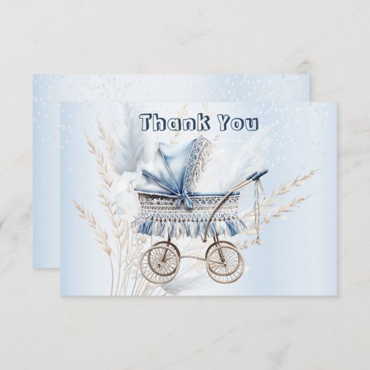 Schattige Classic Baby kinderwagen Blauw Bloemen M Bedankkaart (Voorkant / Achterkant)