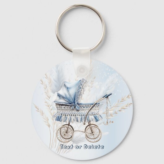 Schattige Classic Baby kinderwagen Blauw Bloemen M Sleutelhanger (Voorkant)