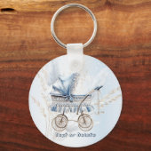 Schattige Classic Baby kinderwagen Blauw Bloemen M Sleutelhanger (Voorkant)
