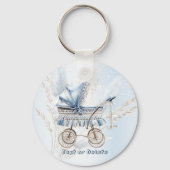 Schattige Classic Baby kinderwagen Blauw Bloemen M Sleutelhanger (Achterkant)